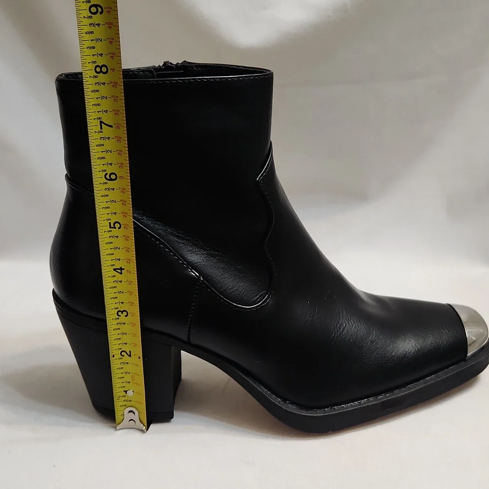 Truffle Collection Black Silver Western Steel Toe Ankle Boots (W Size 38)